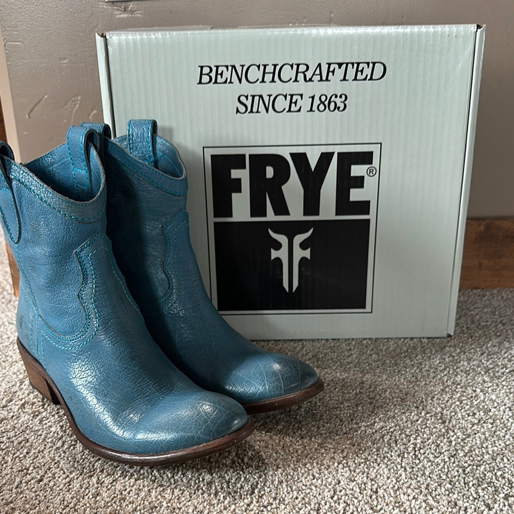 Frye Teal Leather Western Boots